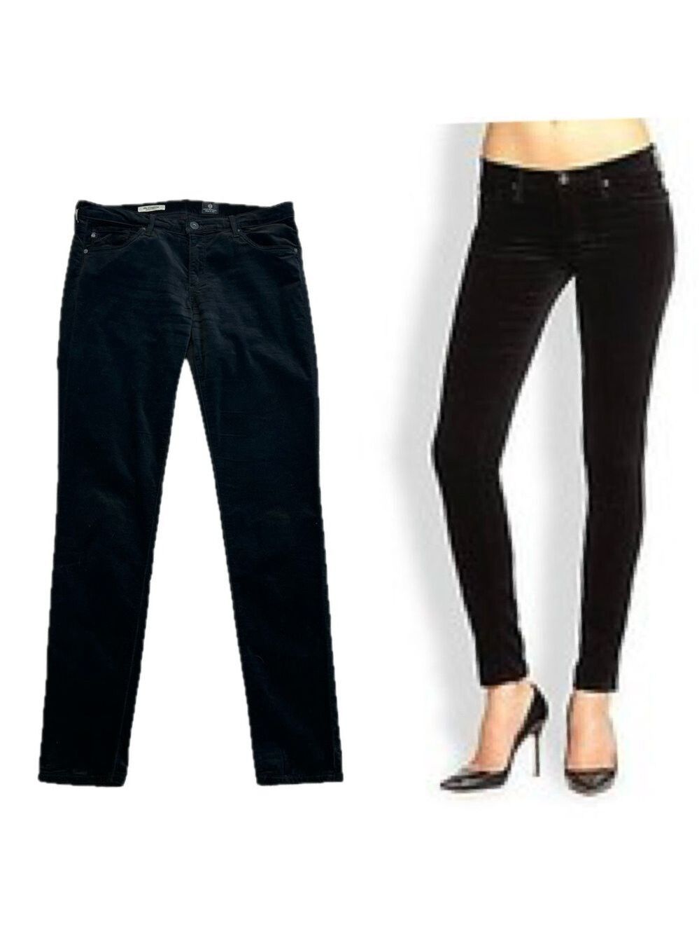 AG Adriano Goldschmied black velvet the legging super skinny pants Sz 31